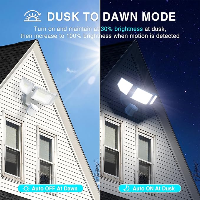 85W LED Security Lights Motion Sensor Light Outdoor, 8500LM Dusk to Dawn, IP65 Waterproof, 6500K, 3 Head Motion Detected Flood Light, Floodlight for Outside, Garage, Yard, Porch (White)-VerdiqueGarden
