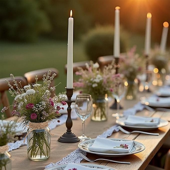 Vintage Glass Flower Vase，12 Pack Farmhouse Transparent White Glass Centerpiece Vases Mason Jars for Weddings, Parties & Home Decor Bulk (12, Transparent)-VerdiqueGarden