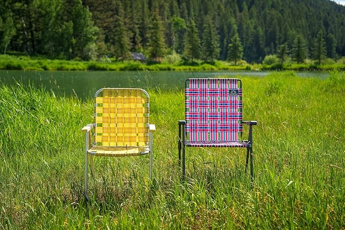 Retro Webbed Camping Chair - Lightweight, Foldable, Durable Steel Frame, 300lb Capacity, Vintage Red/Blue Stripes by Caddis Sports (4)-VerdiqueGarden