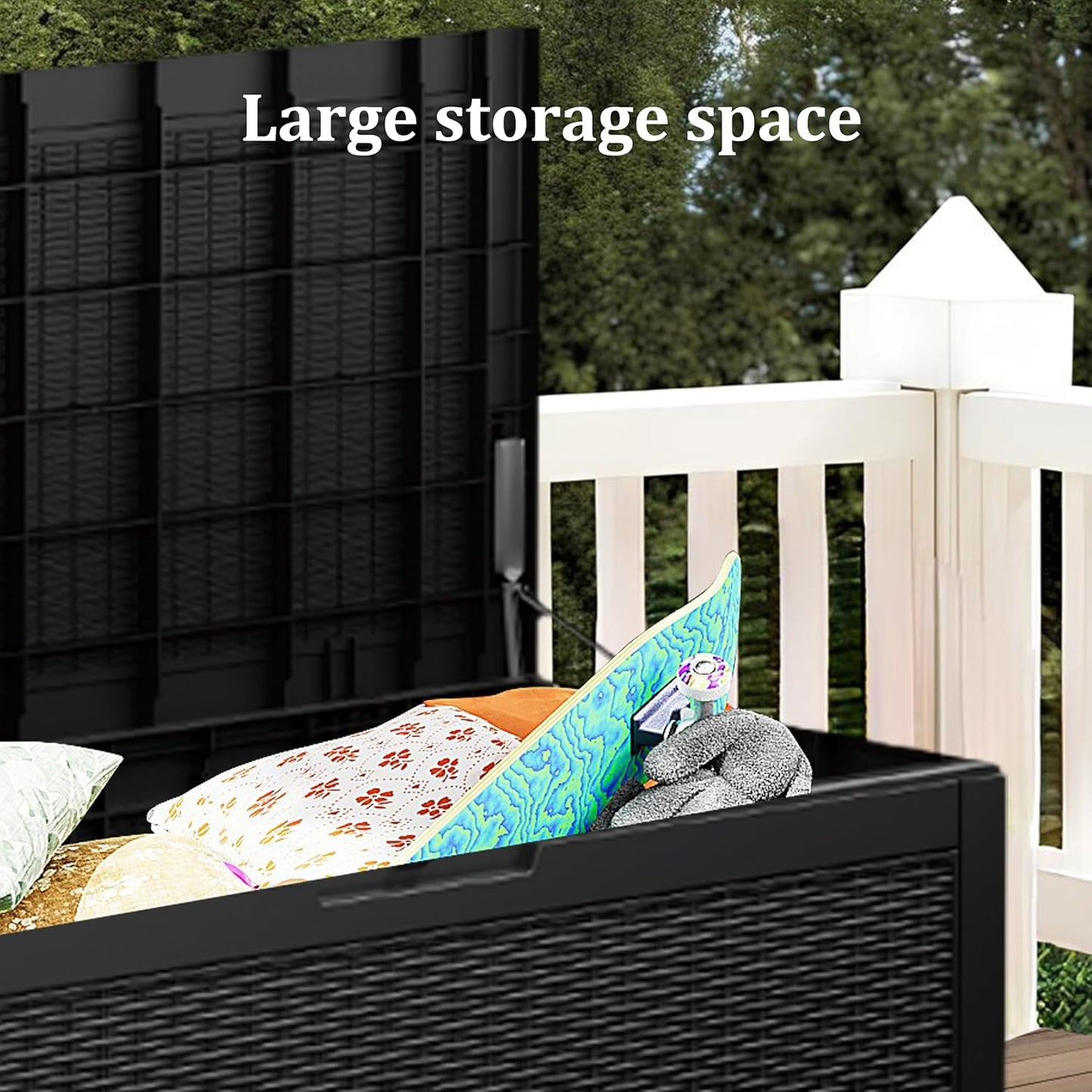 Heavy-Duty 100 Gallon Outdoor Storage Box - All-Weather Patio & Garden Storage Box Waterproof, Lockable Resin Deck Chest for Pool Accessories, UV-Resistant, Obsidian Black-VerdiqueGarden