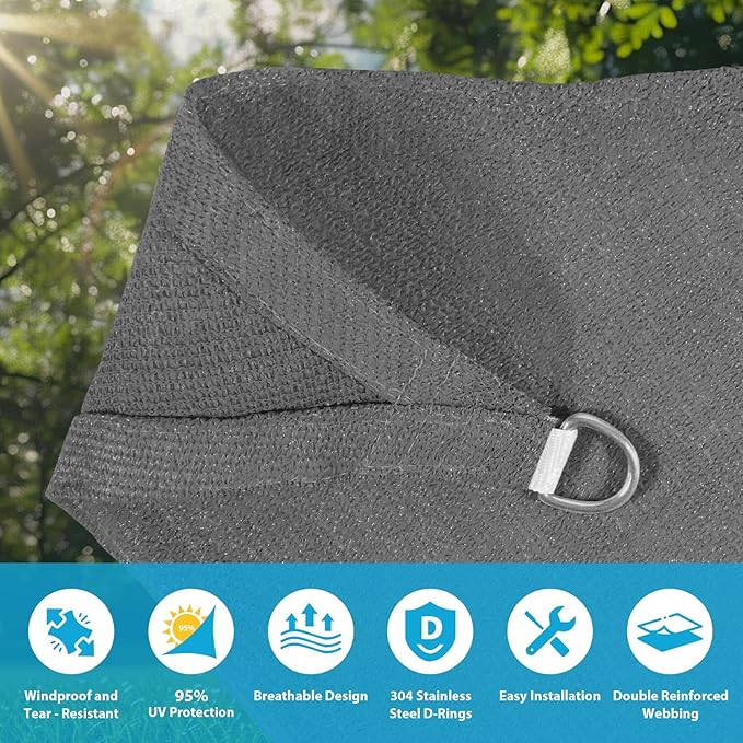 Amagenix Sun Shade Sail 10'X25' Curved Edge Outdoor Shade Canopy Dark Grey Breathable 95% UV Block Shade Cloth for Patio Garden Backyard (We Make Custom Size)-VerdiqueGarden