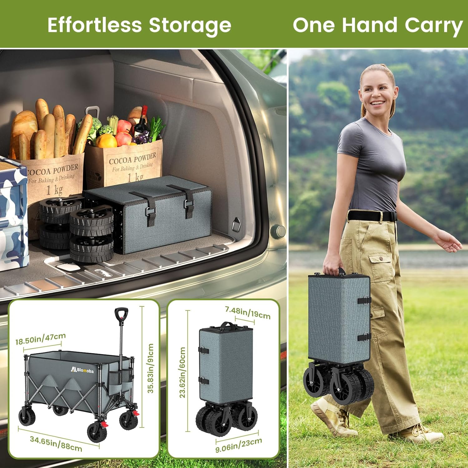 Collapsible Wagon Cart, 150L Heavy Duty Foldable Beach Wagon with Wider Wheels & Auto-Rebound Handle, Utility Grocery Shopping Cart for Garden, Shopping, Camping, Sports, Gray-VerdiqueGarden