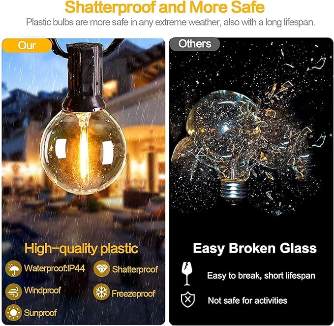 Svater Outdoor String Lights 300 FT, Patio Lights Outside with 156 G40 Shatterproof LED Bulbs, Waterproof Hanging Globe Lighting for Bistro Backyard Cafe Market, Warm White 2700K（3 x 100 FT）-VerdiqueGarden