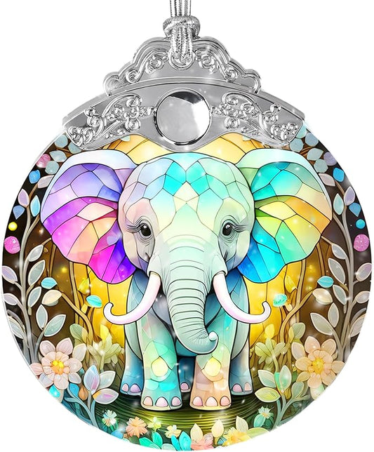 Stained Glass Suncatcher, Jocidea Elephant Ornament, Christmas Ornaments, Holidays Ornaments, Christmas Tree Decor, Elephant Decor for Home, Elephant Gifts-VerdiqueGarden