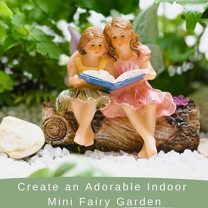 Fairies for Fairy Garden, Fairy Garden Accessories for a Garden - Garden Fairies for a Miniature Fairy Garden - Cute Fairy Garden Fairies, Sitting Sister Fairies-VerdiqueGarden