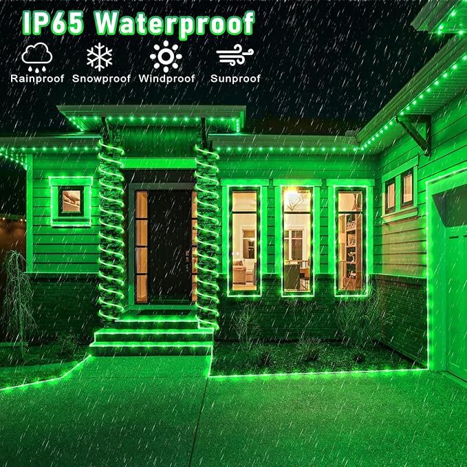 66FT 200 LED Rope Lights for Outside, St. Patrick Day Fairy String Lights with Waterproof 8 Modes, Flexible and Connectable Plug in Twinkle Lights for Indoor Patio Pool Party Holiday Decor, Green-VerdiqueGarden