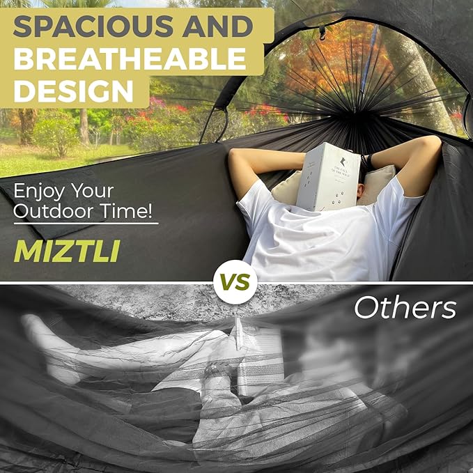 Miztli Camping Hammock -Portable Hammock w/Spacious Net & Tree Straps w/Adjustable Loops, Double and Single Hammock for Outdoor, Indoor, Hiking and Travel-VerdiqueGarden