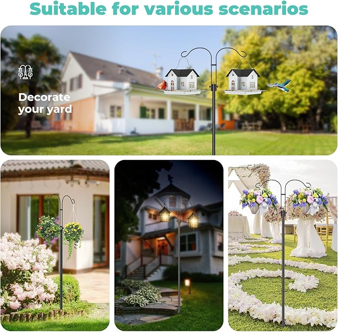 Mrcrafts Bird Feeder Hook for Outdoor, 82 Inch Hevy Duty Bird Feeder Poles, Bird Feeder Stand Station, Garden Hook for Hanging Plants, Lanterns, Hummingbird Feeders-VerdiqueGarden