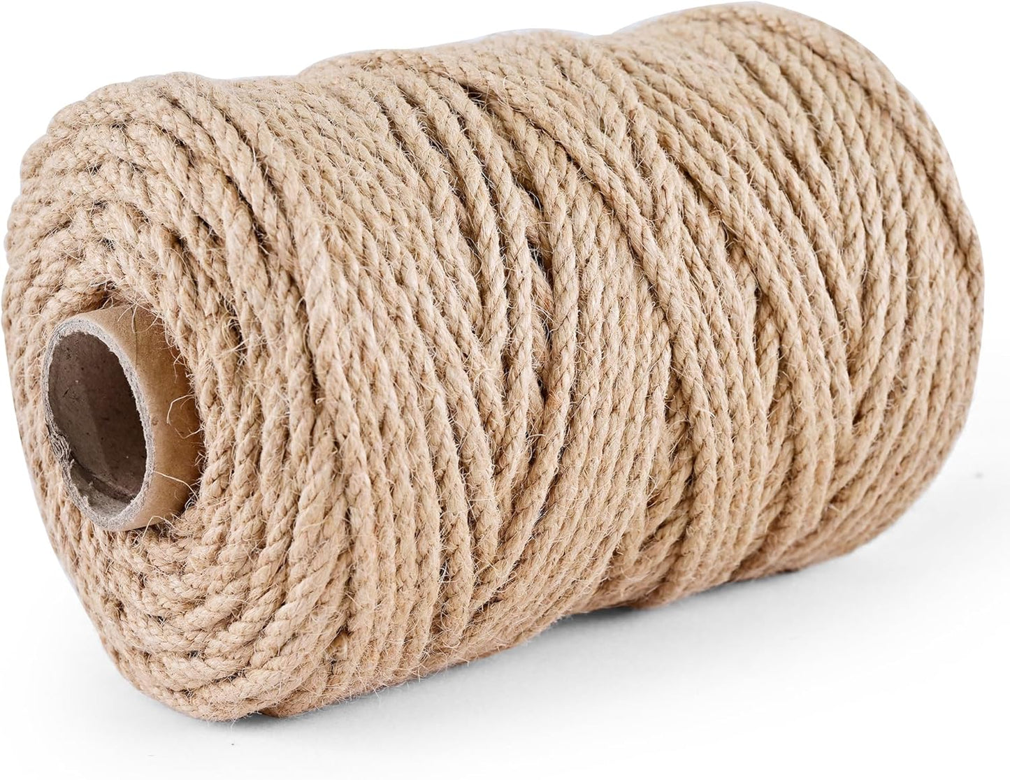 Natural Jute Twine 656ft 4mm,3Ply Twisted Thick Twine Rope Strong Jute String Roll for Crafts Gift Wrapping Gardening Home Decor Bundling Cat Scratching Post-VerdiqueGarden