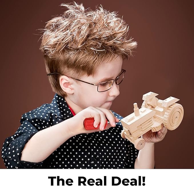 Kraftic Woodworking Building Kit for Kids, with 3 Educational DIY Carpentry Construction Wood Model Kit Toy Projects for Boys and Girls- Tractor, Bulldozer and Racing Car-VerdiqueGarden