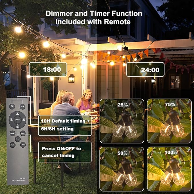 102(96+6) ft Solar String Lights Outdoor, Waterproof with USB Port Remote Control Solar Patio Lights,32 Shatterproof S14 Bulbs,1W Soft White-VerdiqueGarden