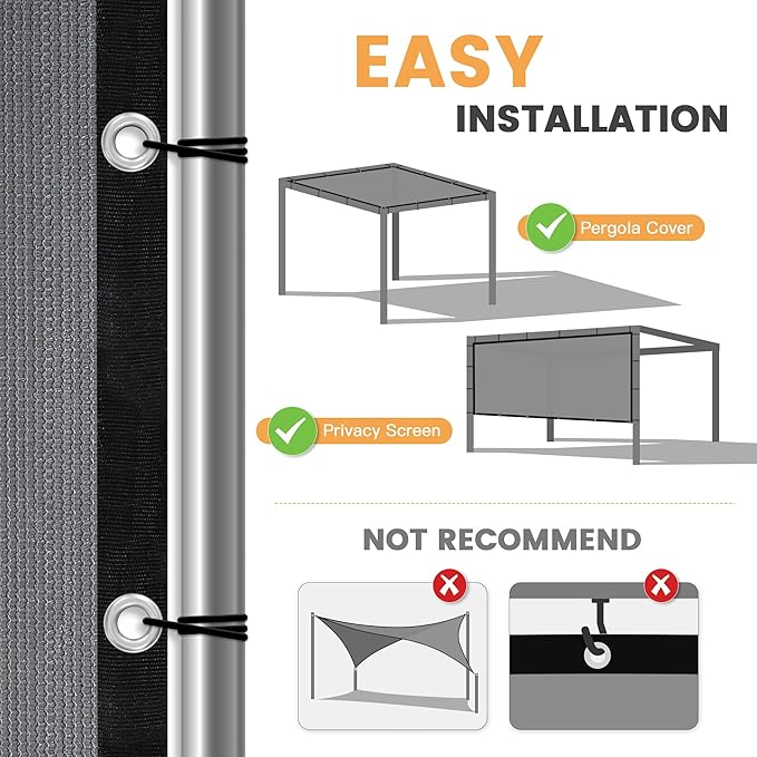 VICLLAX Shade Fabric Sun Shade Cloth with Every 2 FT Grommets for Patio Garden Pergola Cover Canopy 4x4 FT, Grey-VerdiqueGarden
