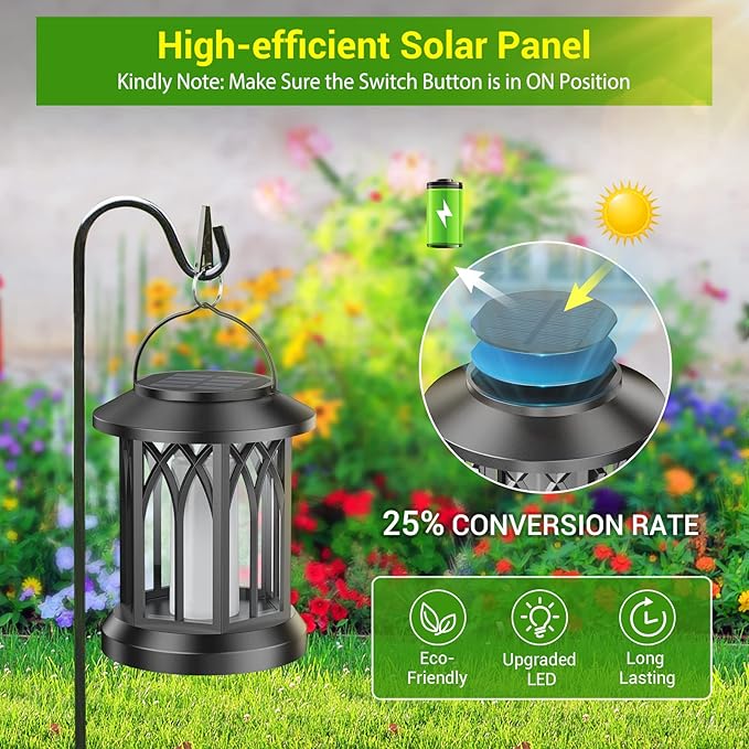 KOOPER 4 Pack Solar Lantern Outdoor Lights, Upgraded Flickering Flame Solar Lanterns Lights Outdoor Waterproof, Hanging Outdoor Solar Lanterns Lights, Solar Powered Lanterns for Yard Garden Decor-VerdiqueGarden