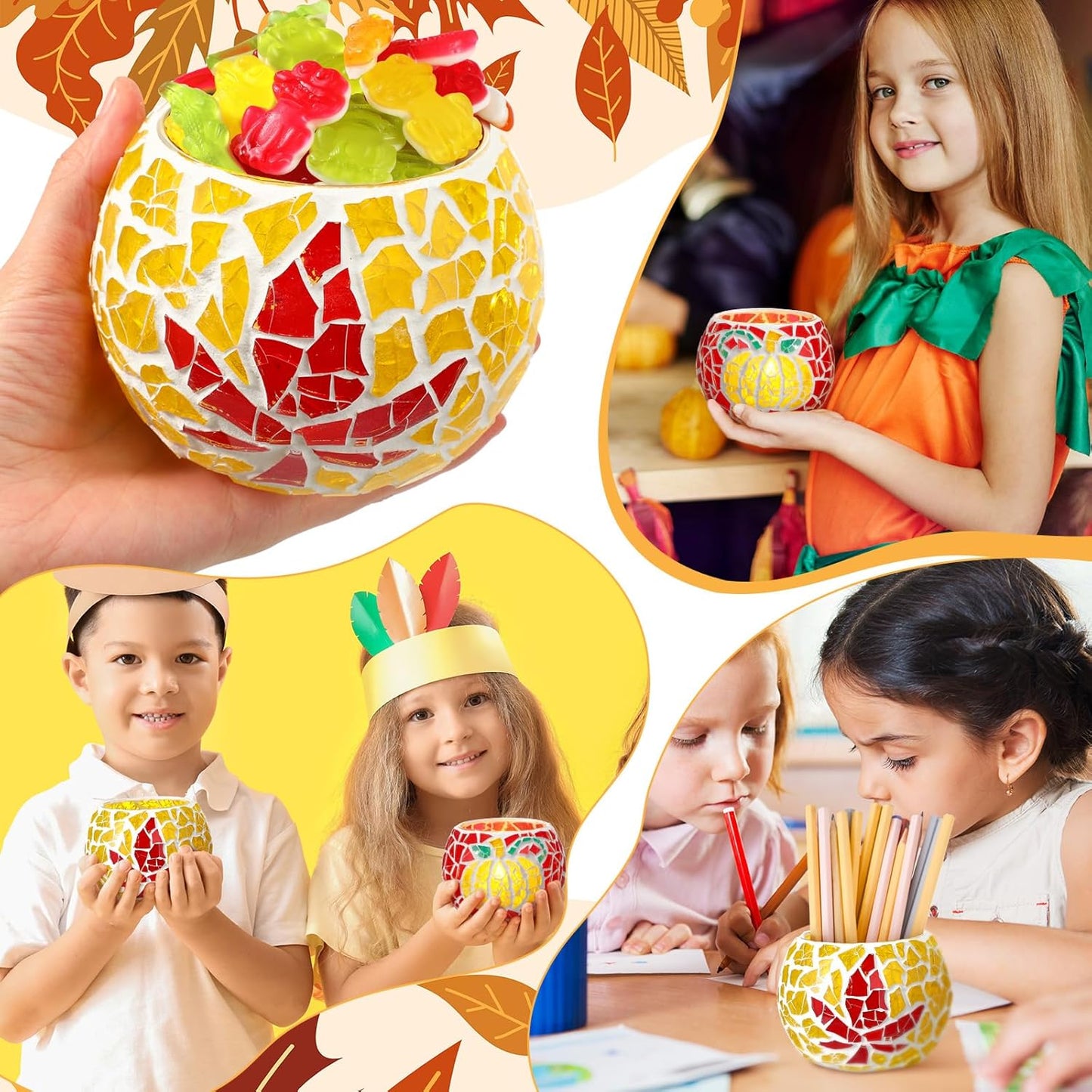 2 Set Glass Mosaic Candle Holder Kit Include Tea Light Holder, Glass Mosaic Tiles DIY Crafts Creativity Handmade Artwork for Adults Home Lighting Decor(Autumn Theme)-VerdiqueGarden