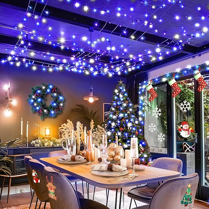 KNONEW Outdoor Christmas Lights 500 LED 197ft String Lights 8 Modes & Memory Fairy Light Plug in Waterproof LED String Lights for Xmas Yard Tree Wedding Party (Blue and White)-VerdiqueGarden