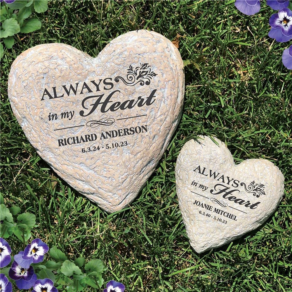 GiftsForYouNow Personalized Heart-Shaped Resin Memorial Garden Stone, 5.5", Indoor/Outdoor, Always in My Heart, Customized Memorial Gift, Sympathy-VerdiqueGarden