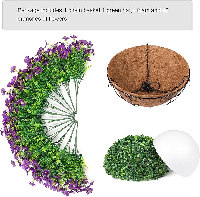 Artificial Fake Hanging Plants Flowers with Basket Outdoor Decor Faux Silk Dasiy Flower Arrangements in Pot Planter for Porch Home Indoor Patio Garden Yard Decoration-VerdiqueGarden