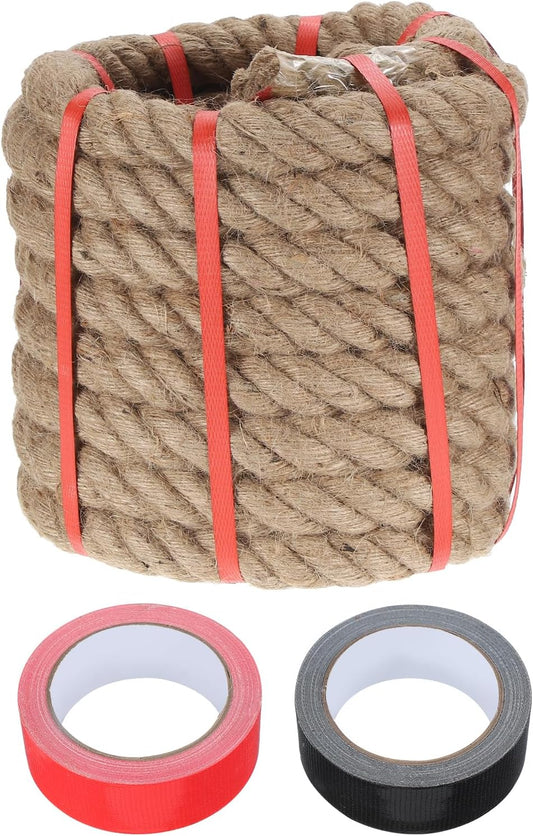 MECCANIXITY Jute Rope 1.3 Inch x 30ft, Thick Twine Rope Ropes Braided Jute Twine Natural Brown Burlap Cord String Heavy Twisted with Tapes for Decorative Crafts Railing Swing Tug of War-VerdiqueGarden