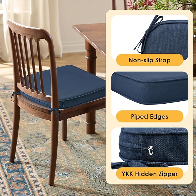 Outdoor Sunbrella Round Corner Seat Cushion, 17"x16"x2", Set of 4, Non Slip Seat Cushion Pads with Removable Cover for Patio Furniture, Garden Yard Lawn, Specrtum Indigo-VerdiqueGarden