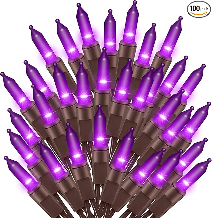 Ultra-Bright Connects End to End Purple Christmas Mini Lights 100L 19.6Ft UL Listed Incandescent Bulb String Light Set for Indoor and Outdoor Halloween Home Garden Party Holiday Tree Decor-VerdiqueGarden