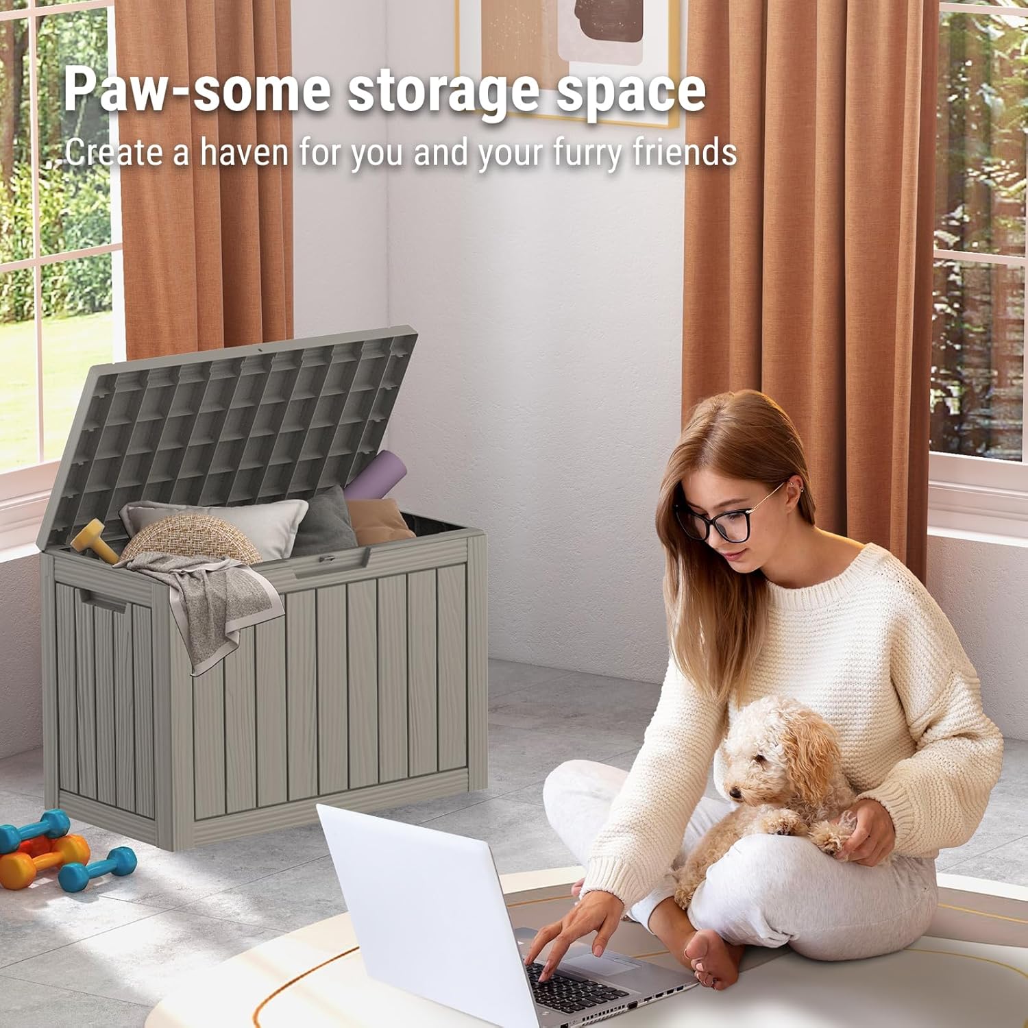 Mars Villa 45 Gallon Outdoor Storage Box, Resin Deck Box Waterproof, Storage Chest for Outside Patio Furniture Cushions, Pool Supplies, Garden Tools, UV Resistant and Weatherproof, Greige-VerdiqueGarden