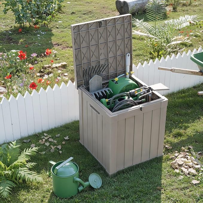 50 Gallon Resin Deck Box, Lockable Outdoor Storage Box for Patio Cushions Storage Furniture,Garden Tools, Pool Supplies, Weatherproof and UV Resistant (Grey)-VerdiqueGarden