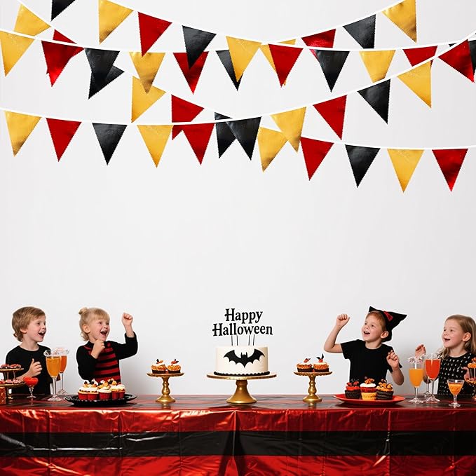 Red Black Gold Party Decorations Metallic Fabric Triangle Pennant Banner Flag Bunting Garland for Graduation Birthday Anniversary Pirate Poker Casino Las Vegas Christmas Holiday Party Supplies-VerdiqueGarden