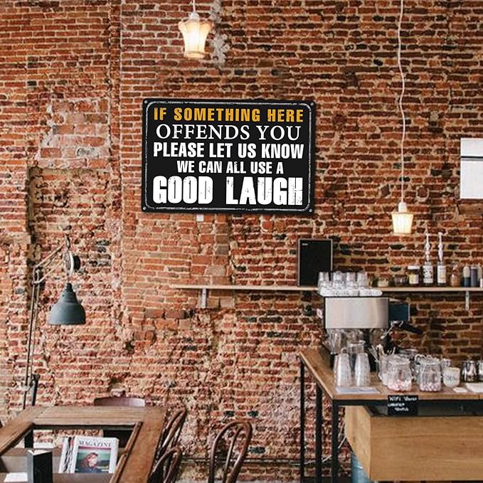 Funny Bar Sign Vintage Metal Tin Signs Man Cave Decor Bar Signs For Home Bar Garage Accessories For Men If Something Here Offends You Please Let Us Know We Can All Use A Good Laugh Sign Kitchen Signs-VerdiqueGarden