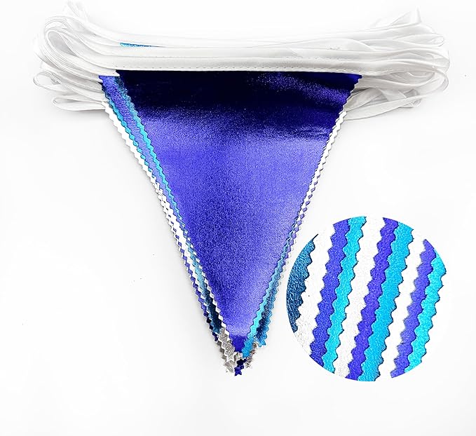 Navy Blue Silver Party Decorations Metallic Fabric Triangle Pennant Banner Flag Bunting Garland for Graduation Birthday Retirement Wedding Bachelorette Nautical Ahoy Achor Outdoor Party Supplies-VerdiqueGarden