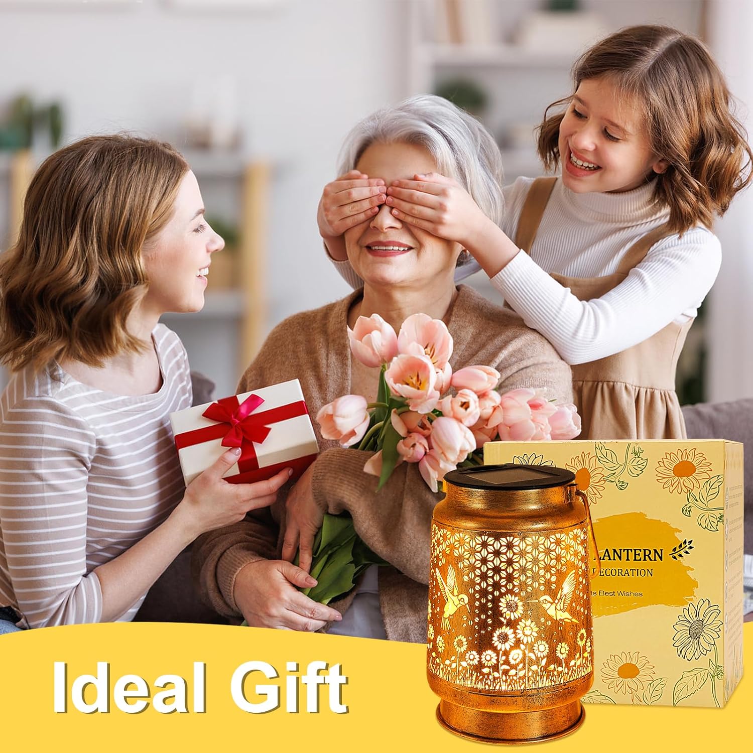 Hummingbird Solar Lanterns Outdoor Garden Decor, Birthday Gifts for Women Mom Grandma Hanging Metal Solar Lights Waterproof LED Decoration with Shepherd Hook Outside for Garden Yard Porch Lawn Patio-VerdiqueGarden