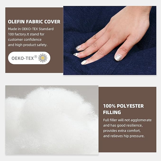 RACE LEAF Outdoor Seat Cushions Set of 2, 19" x 19" Square Patio Cushions, Plump Filling Tufted Water-Resistant Olefin Chair Seat Cushion with Ties for Non-Slip Support, Navy-VerdiqueGarden