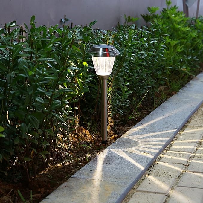 Solar LED Outdoor Lights 8-Pack Stainless Steel Pathway Landscape Lights for Outdoor Path Patio Yard Deck Driveway and Garden, (Silver)-VerdiqueGarden