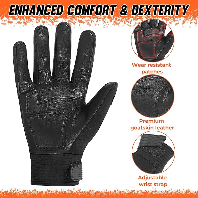 HLDD HANDLANDY Leather Work Gloves for Men & Women, Adjustable Wrist Cowhide Gardening Glove with Reinforced Palm for Driver-VerdiqueGarden