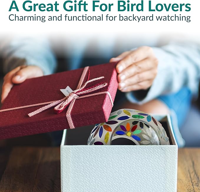 Sunnydaze 6-Inch Glass Mosaic Hanging Bird Feeder for Outdoors - Fly-Through Wild Bird Feeder - Rainbow Daisies-VerdiqueGarden