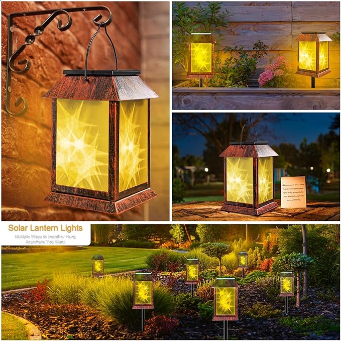 Solar Lanterns Outdoor Waterproof Upgraded Flashing Mode Solar Lantern Outdoor Lights Vintage Medieval Decor 3D Starry Hanging Outdoor Lanterns Lights Stake Lights for Yard Garden Decor（2PCS）-VerdiqueGarden