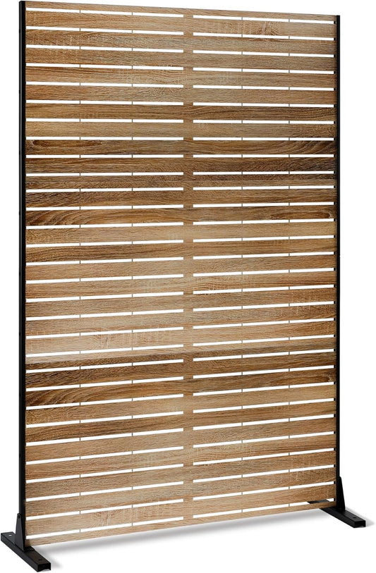 Metal Privacy Screen Outdoor 72" H×47" W,Freestanding Decorative Privacy Screen for Balcony Yard&Garden,Privacy Fence-Wooden Color-VerdiqueGarden