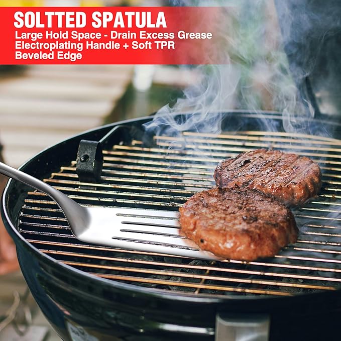 Grill Accessories Heavy Duty BBQ Set Gifts for Men/Women - Premium Stainless Steel Spatula, Fork, Brush & Tongs, Barbecue Utensils Tool Kit Gift for Grilling Lover Outdoor-VerdiqueGarden