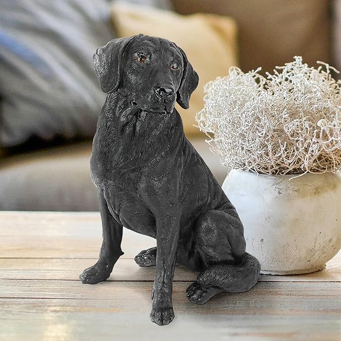 Design Toscano Labrador Retriever Dog Indoor/Outdoor Garden Statue, 9 Inch Wide, 15 Inch Tall, Cast Stone Resin, Black Painted Finish-VerdiqueGarden