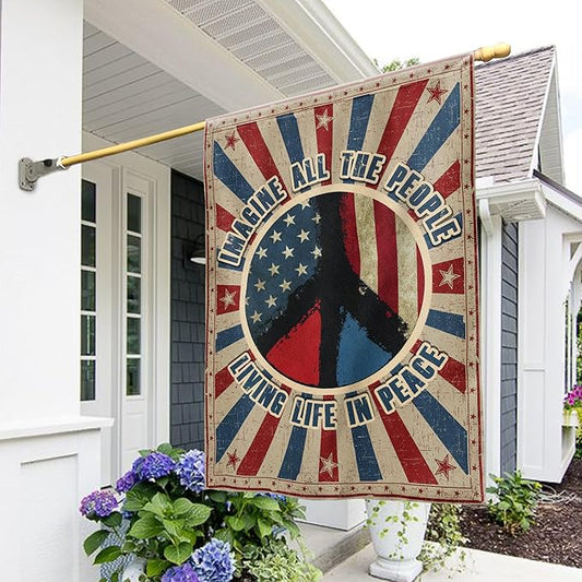 Hippie Peace Flags, Peace Signs Decorations For Home, Outside Hippie Decor House Flag (30 x 40), Imagine All The People Living Life in Peace Flag, USA House Garden Flags, Decorative Outdoor Flags-VerdiqueGarden