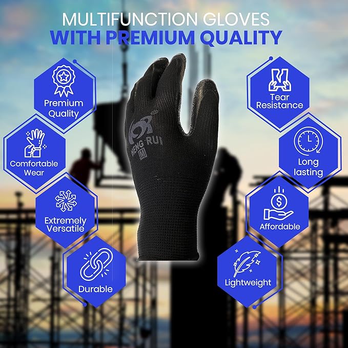 10 OR 20 Pairs Work Gloves–Heavy Duty Rubber Coated Safety Work Gloves–Multipurpose Gloves-VerdiqueGarden