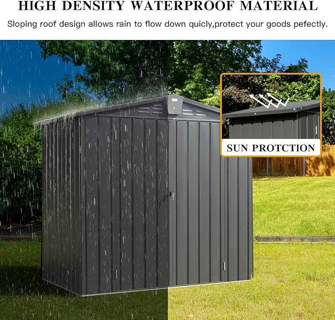 Domi Outdoor Storage Shed 6.5’ x 4.2’, Metal Garden Shed with Galvanized Steel Frame for Bike, Tools, Lawn Mowers, Outdoor Storage Cabinet with Lockable Door for Garden Lawn Patio (Dark Grey)-VerdiqueGarden