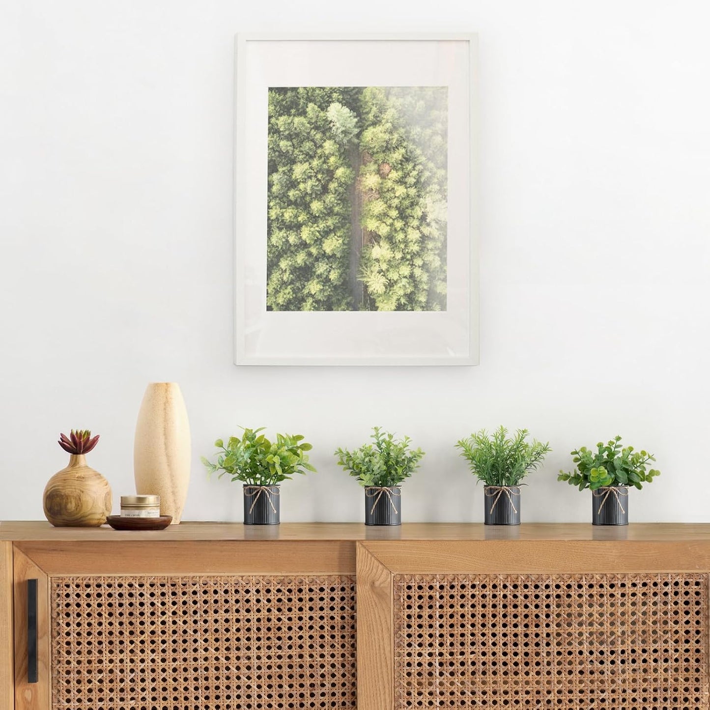 Mkono 4 Packs Small Fake Plants in Farmhouse Galvanized Pots Mini Potted Artificial Eucalyptus Plants for Halloween Decorations Shelf Office Bathroom Rustic Home Decor (Black)-VerdiqueGarden