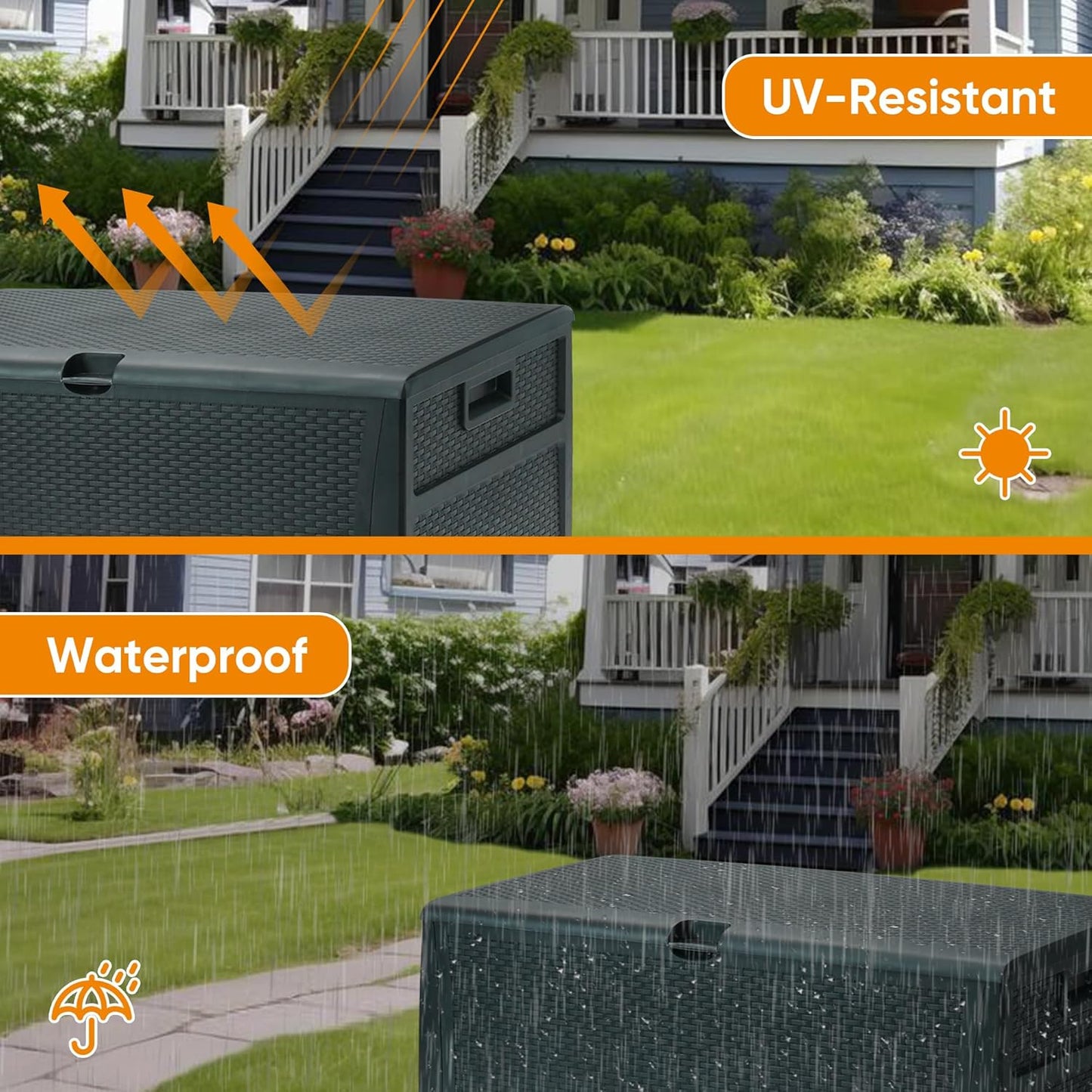 125 Gallon Resin Deck Box, Weatherproof Outdoor Storage Box for Patio, Garden, Pool, and Yard, Lockable Waterproof Bin for Tools, Cushions, and Accessories, Grey-VerdiqueGarden