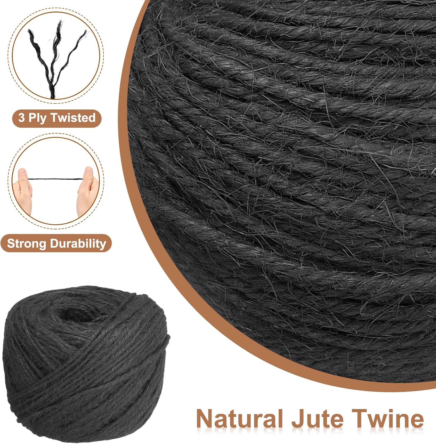 uxcell 328 Feet Natural Jute Twine String,2mm Thin Garden Twine Rope Colored Plant String Cord for DIY Art Crafts Gift Wrapping Decoration Packing Gardening Plant Hanger,Black-VerdiqueGarden