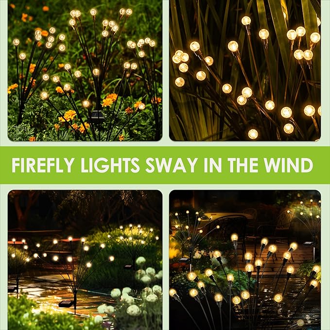 10 LED Solar Garden Lights, 6 Pack Solar Firefly Lights Outdoor Waterproof, Solar Crystal Ball Swaying Lights, Firefly Garden Lights Solar Outdoor (Warm White)-VerdiqueGarden