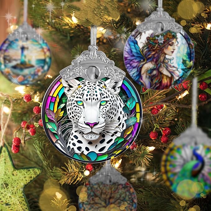 Stained Glass Suncatcher, Jocidea Leopard Ornament, Christmas Ornaments, Holidays Ornaments, Christmas Tree Decor, Leopard Decor for Home, Leopard Gifts-VerdiqueGarden