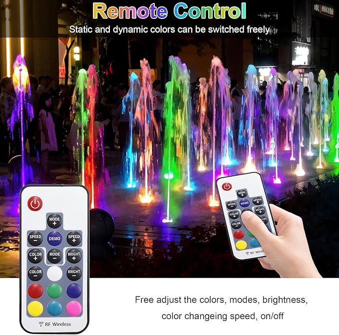 RGB Underwater Pond Lights, 20 Colors Dimmable Fountain Lights with Timer, IP68 Waterproof Underwater Submersible Led Lights with Remote Control for Outdoor Ponds Aquarium Garden Pool (Set of 4)-VerdiqueGarden