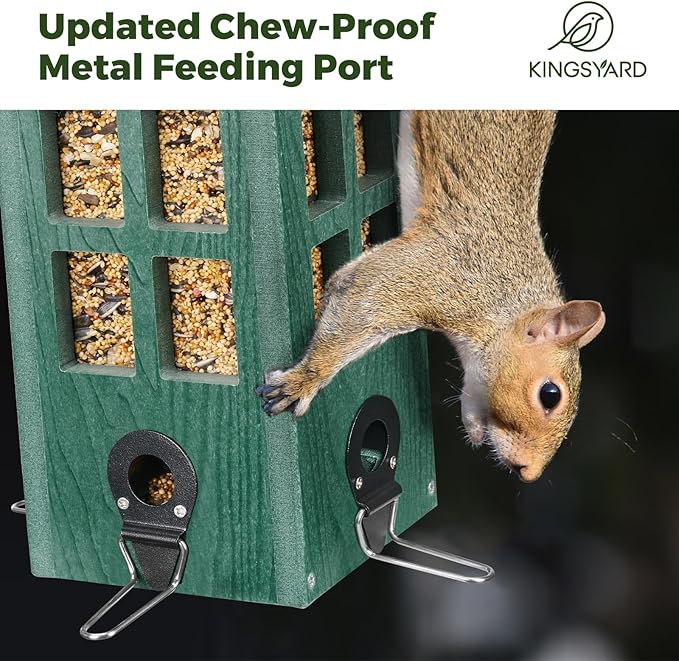 Kingsyard Upgraded Rainproof Bird Feeder for Outdoor Hanging - Metal Feeding Port, Recycled Plastic Wild Bird Feeder with Metal Mesh Tray for Goldfinch Small Bird, Garden Yard Decoration, Green-VerdiqueGarden