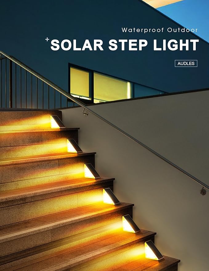 LED Solar Step Lights Waterproof Outdoor Stair Lights, Warm White Solar Deck Lights IP67 Solar Decoration Lights for Yard, Patio, Garden, Walkways, Front Door, Pathway, Driveway, Porch 12 Pack-VerdiqueGarden