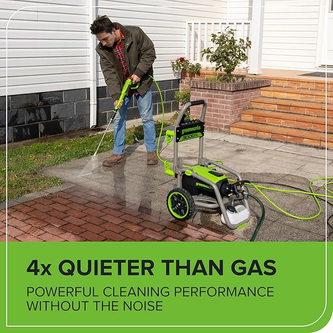 Greenworks Pro Brushless 3000 PSI (CSA Certified) 2.0 GPM Max / 1.1 GPM Electric Pressure Washer (Foldable Handles, Rugged Steel Frame, 25 FT Hose, 35 FT GFCI Power Cord)-VerdiqueGarden